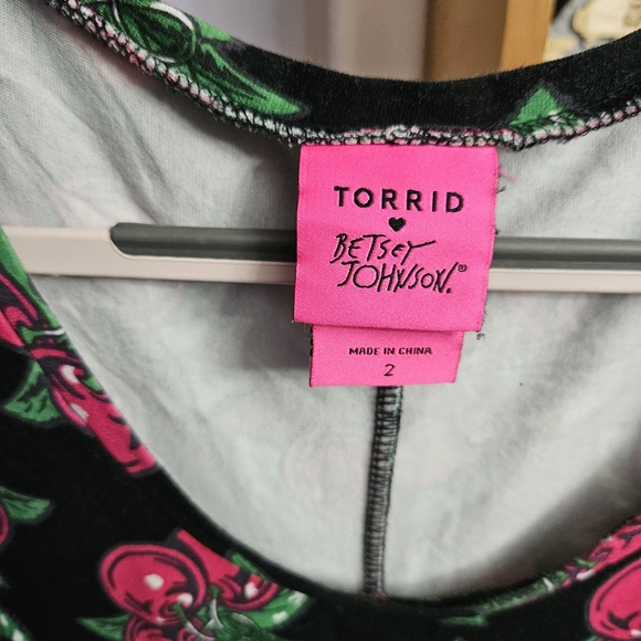 Betsey Johnson, Torrid, Black Long Sleeve Dress with Pink Cherry Print - Picture 3 of 4
